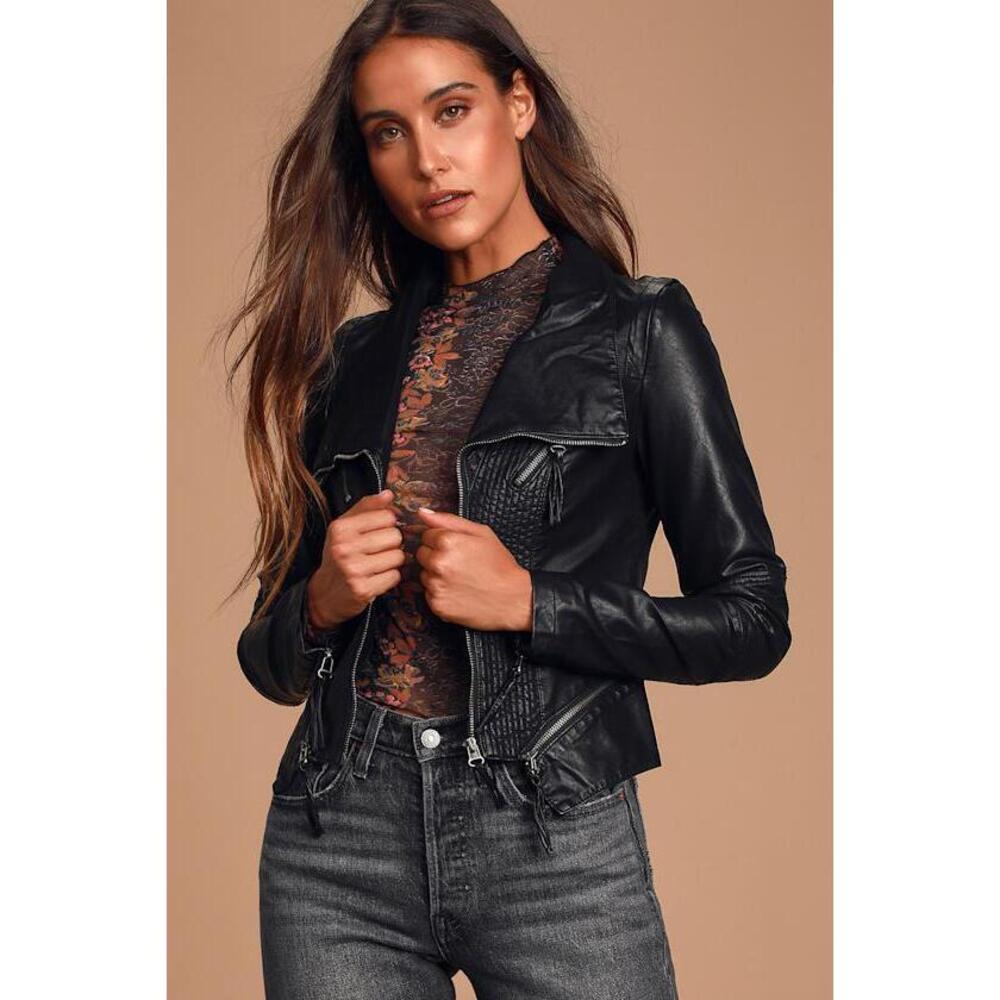 Lulus Up On A Tuesday Black Vegan Leather Jacket - Size L